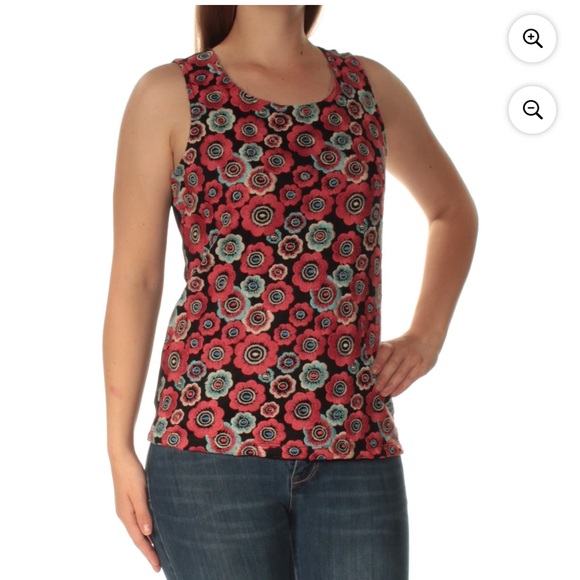 Tommy Hilfiger Women’s Flower Embroidered Shell Top,Size Medium,Red/Black Color - Picture 2 of 8